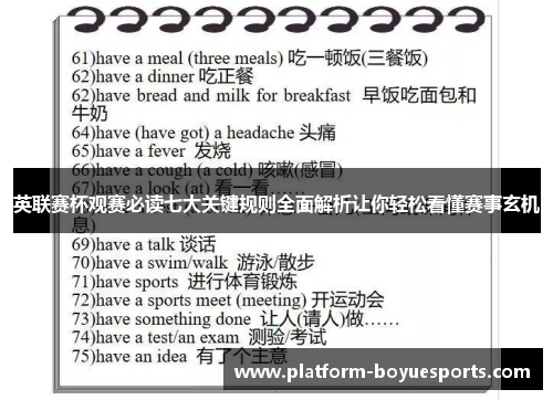英联赛杯观赛必读七大关键规则全面解析让你轻松看懂赛事玄机 英联赛杯观赛必读七大关键规则全面解析让你轻松看懂赛事玄机